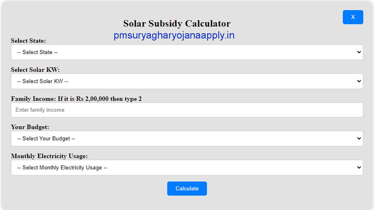 PM Surya Ghar Subsidy Calculator