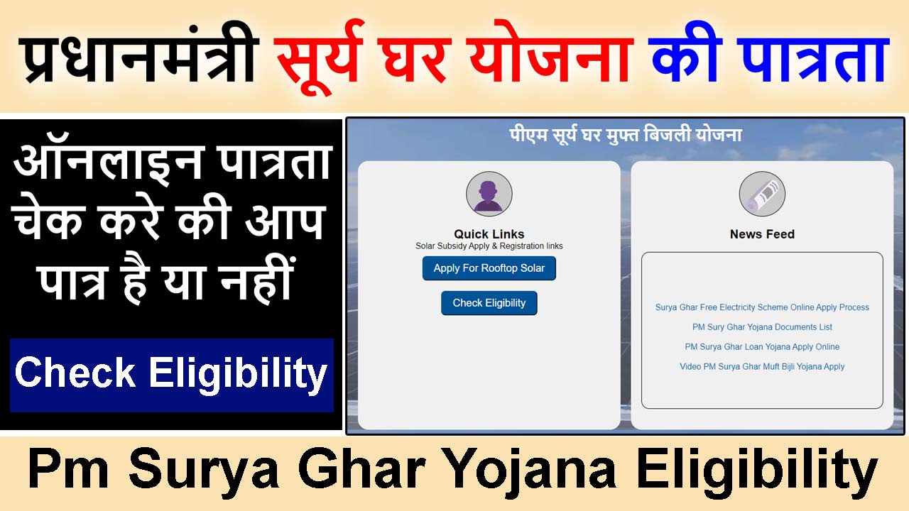 Pm Surya Ghar Yojana Eligibility Check : प्रधानमंत्री सूर्य घर योजना की पात्रता चेक करे | alt=